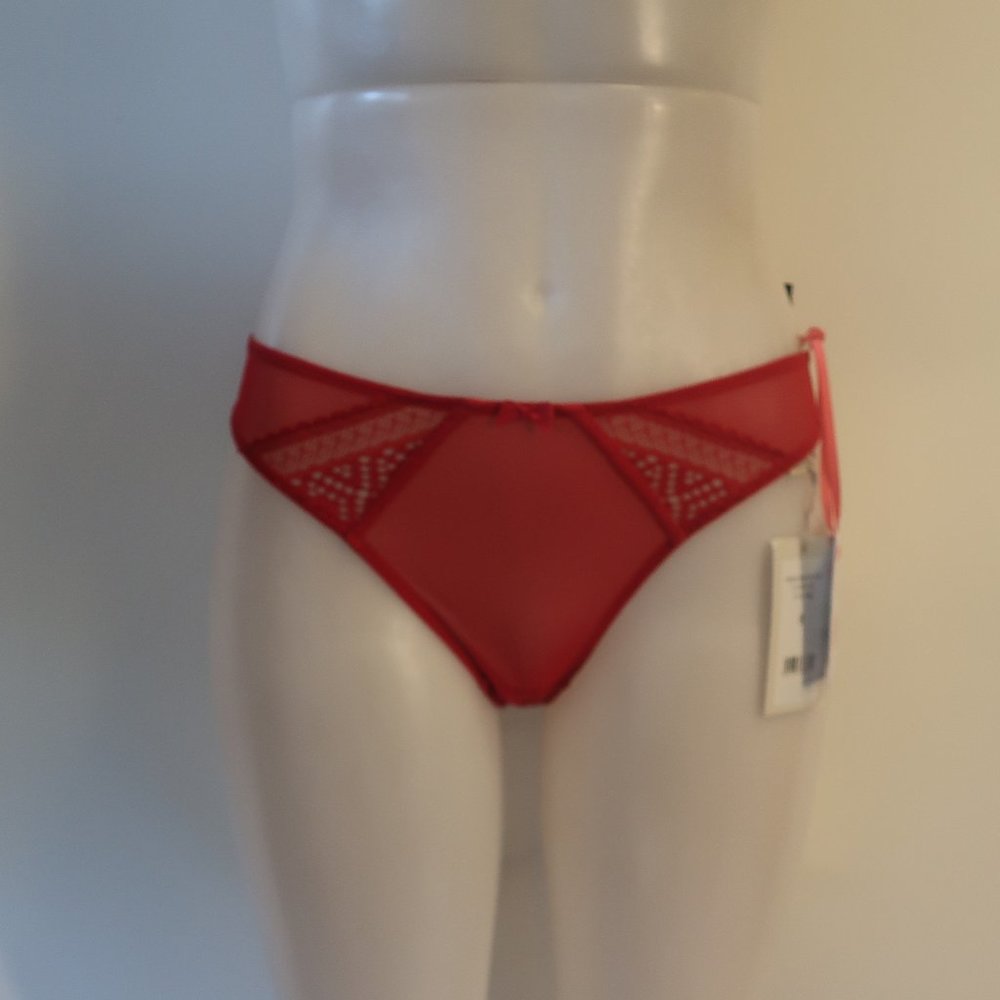NWT Womens Cleo "Atlanta Brazilian Brief"" Red Semi Sheer Panty UK8/US XS *